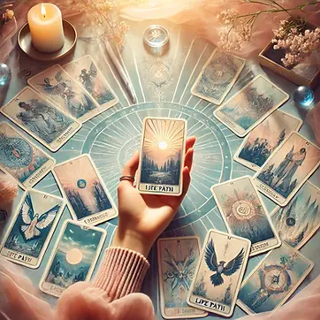 DALL·E 2024-08-08 16.46.55 - A serene and mystical image representing tarot and oracle gui