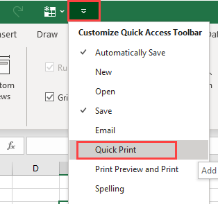 Click on the drop-down list of the Quick Access Toolbar