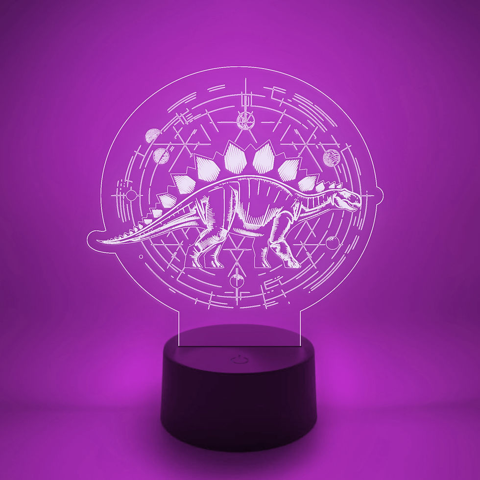 Thumbnail: "Bright pink lighting in Stegosaurus Dinosaur Lamp, a whimsical addition to a child's room."