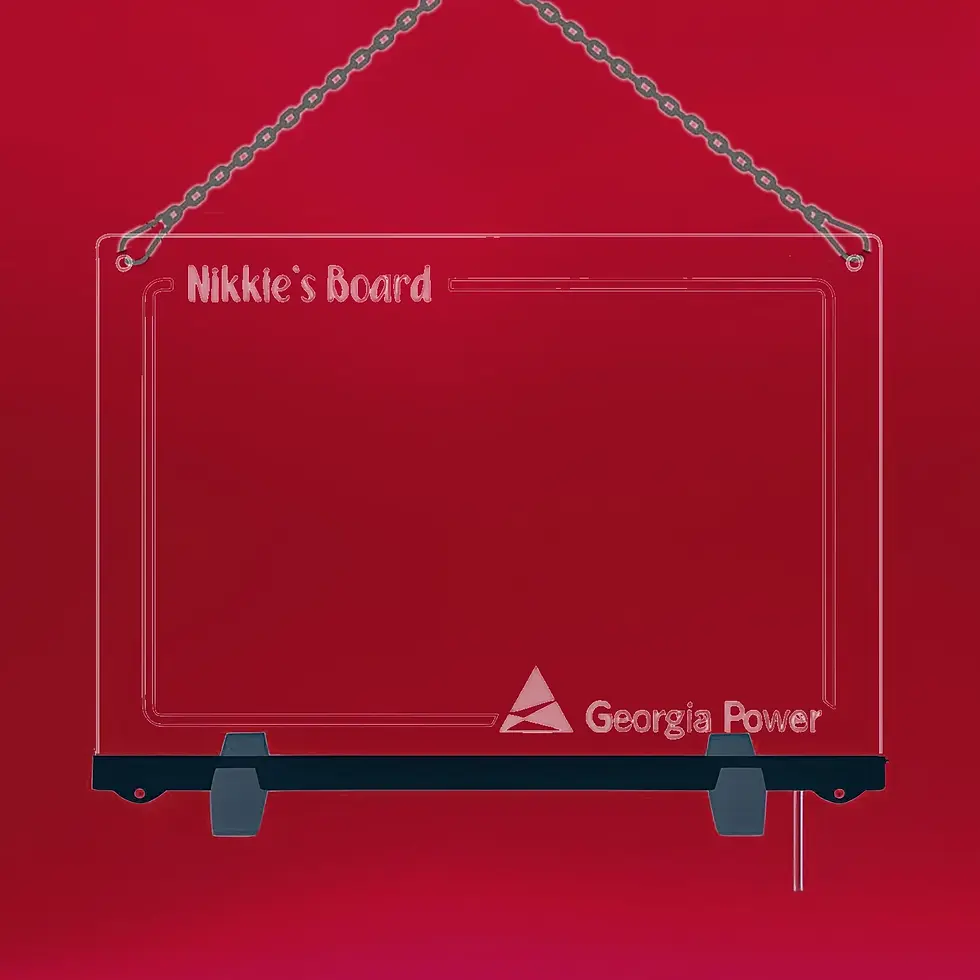 Thumbnail: LED edge-lit dry erase sign hanging on a chain, showcasing a custom-etched border and a handwritten message in vibrant light.