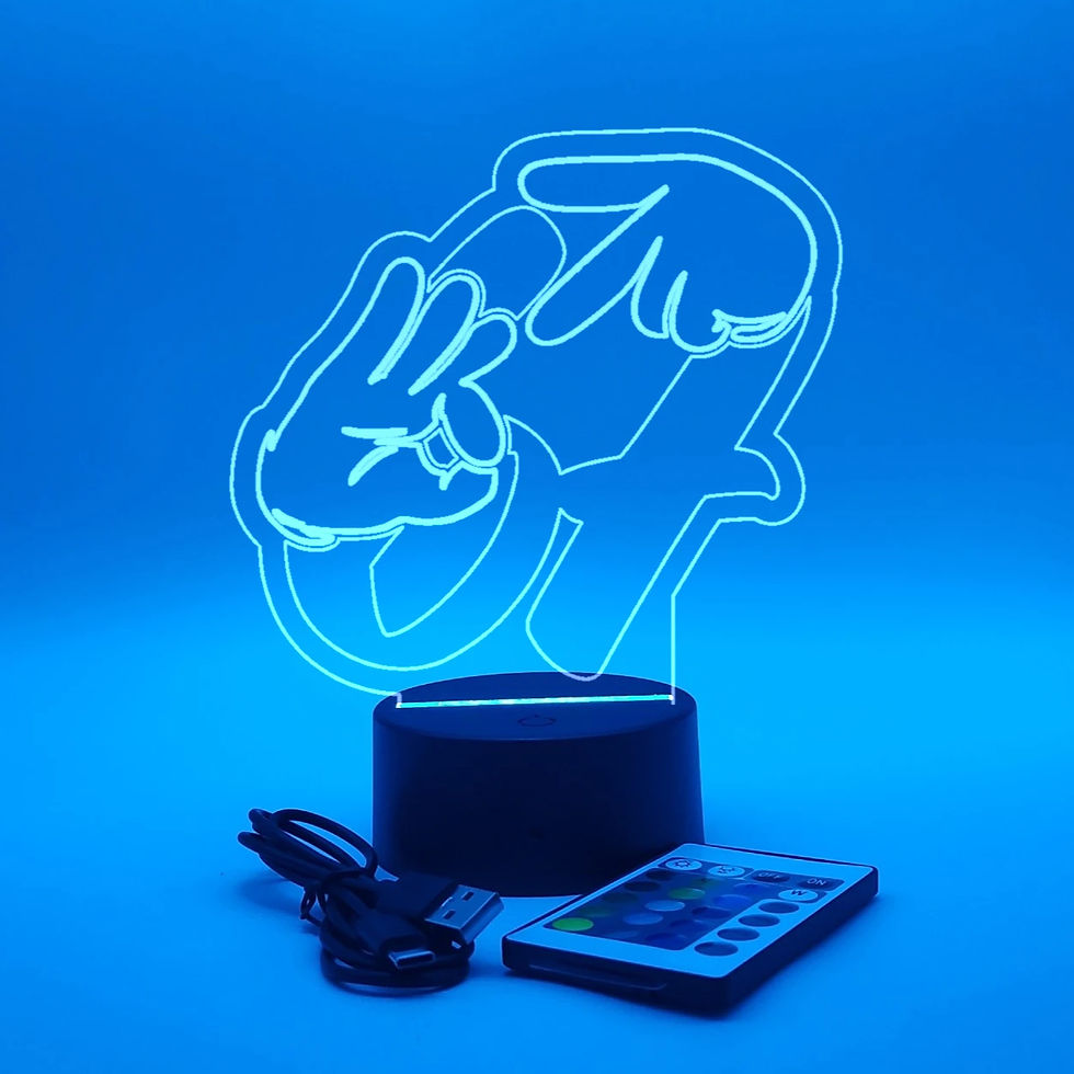 LED lamp featuring the Gen Z 6–7 hand sign glowing in blue light.
