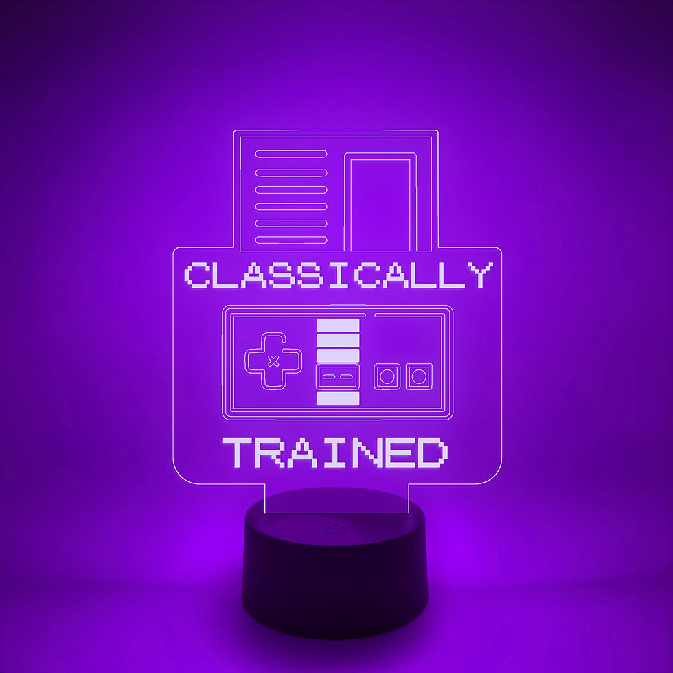 Thumbnail: "Rich purple hue from Classically Trained Console LED Lamp, bringing a touch of elegance to game rooms."