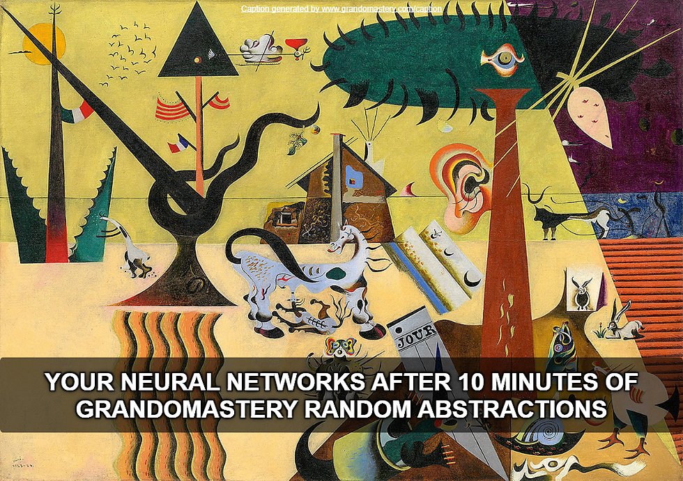 The Tilled Field / Joan Miró / 1923-1924 Miró's chaotic visual language with its playful symbols, creatures, and abstract forms scattered across the canvas represents the mind in open mode – multiple associations firing simultaneously without hierarchical organization. Pure cognitive playfulness in visual form.