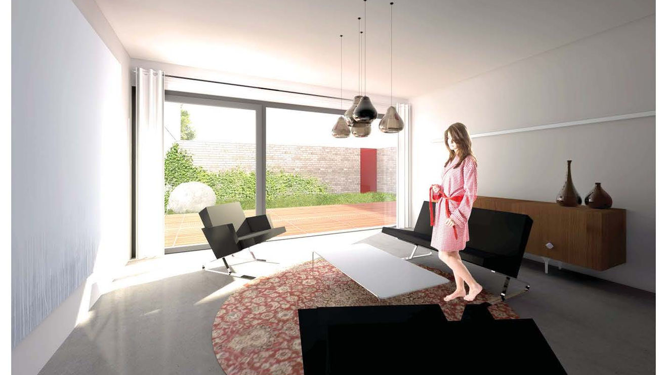 Obývací pokoj s průhledem do terasy