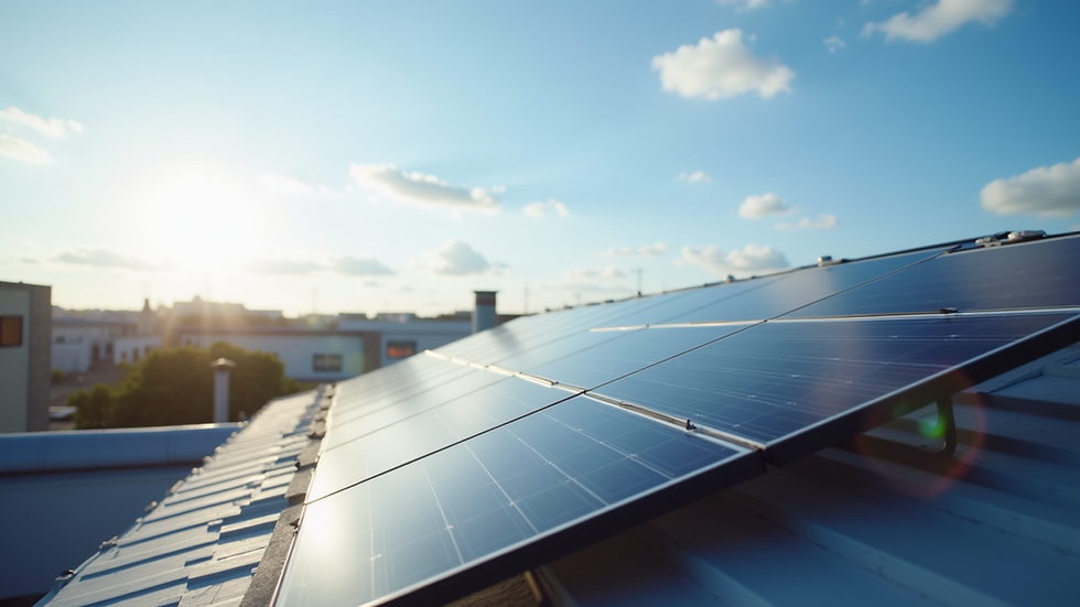 Wide angle view of solar panels on a rooftop