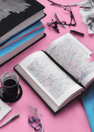 book writing in progress pink and blue a