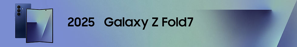 Sleek blue Galaxy Z Fold7 phones against a gradient background. One unfolded, text reads "2025 Galaxy Z Fold7." Modern and futuristic.