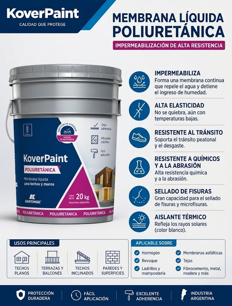 Membrana líquida poliuretánica koverpaint de kovertech 20kg