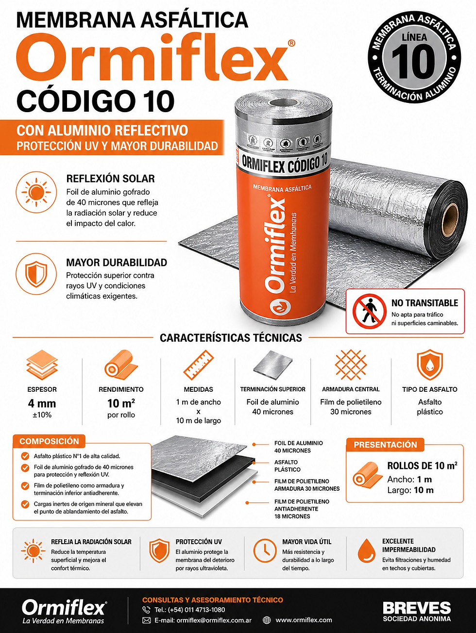 Membrana asfáltica pra techos ormiflex código 10 de 40kg