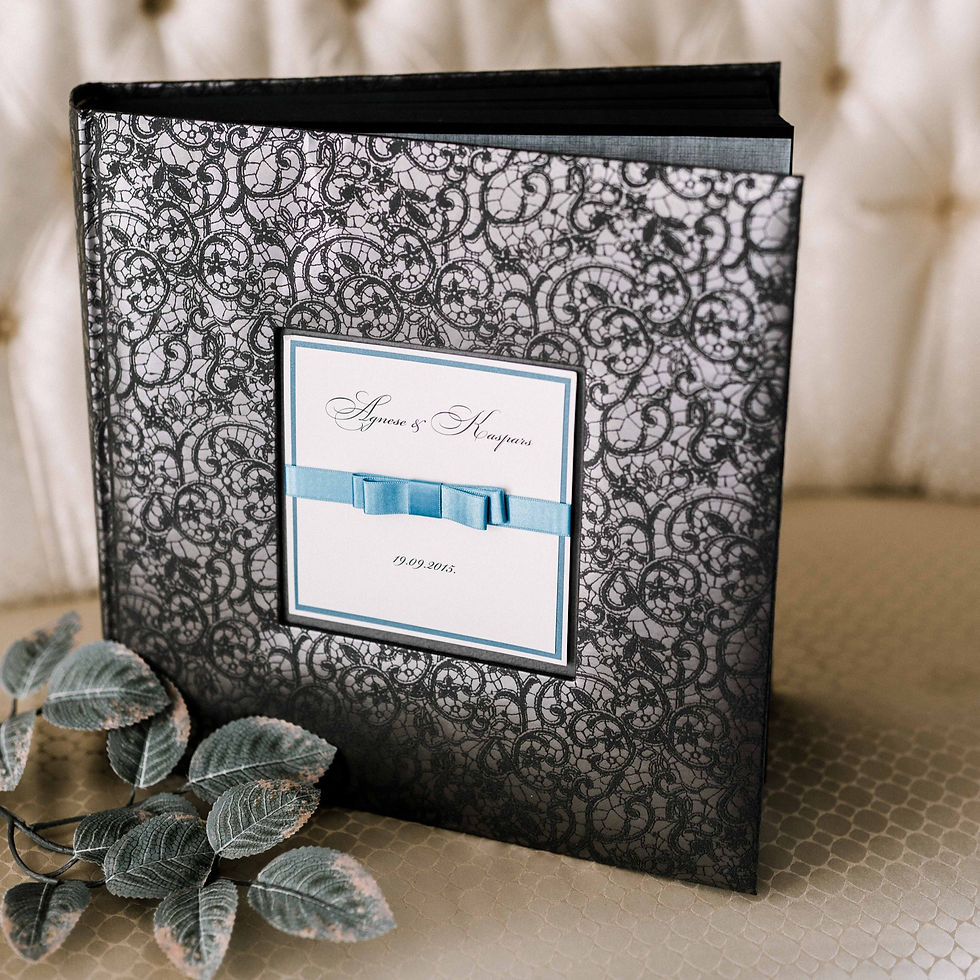 black photo album with satin ribbon, 31x31 cm, up to 300 photos