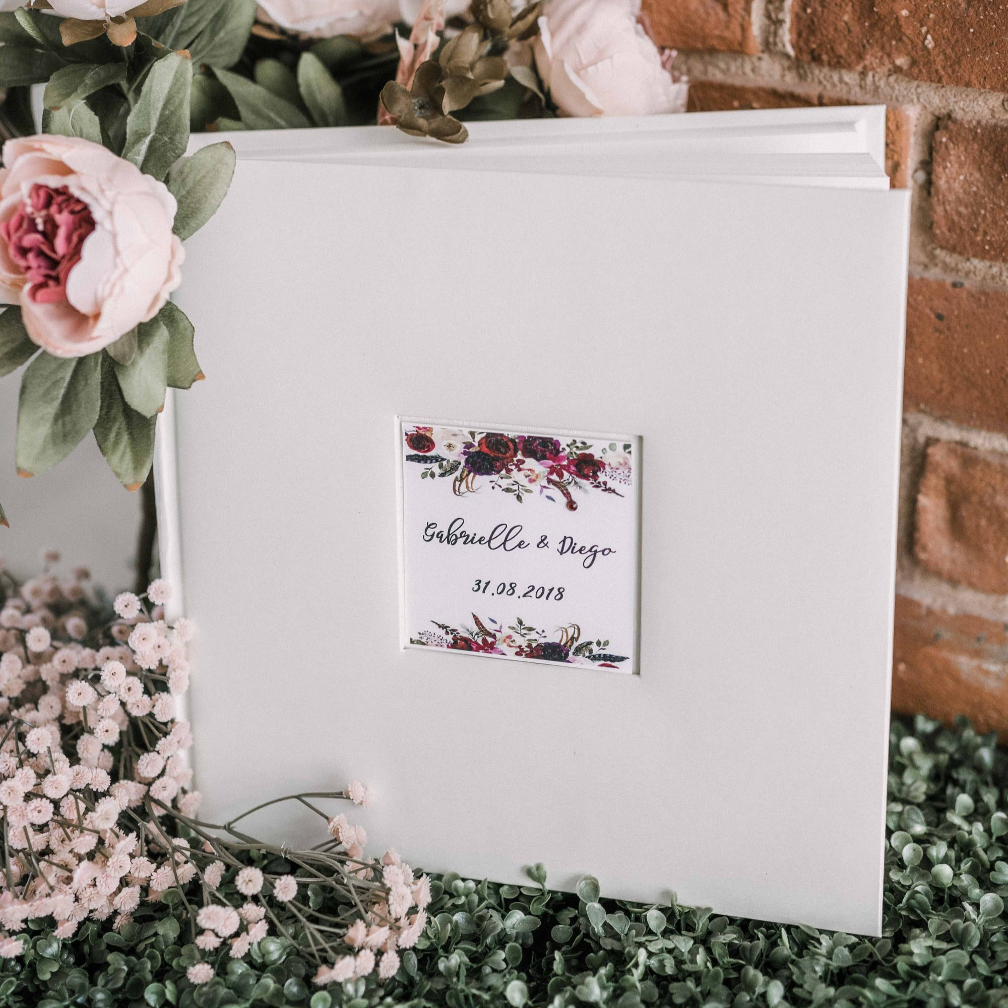medium photo album with flower card, 31x31 cm, up to 300 photos