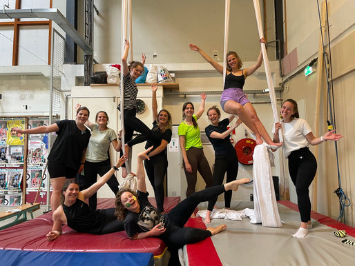 A happy group after their aerial silks class