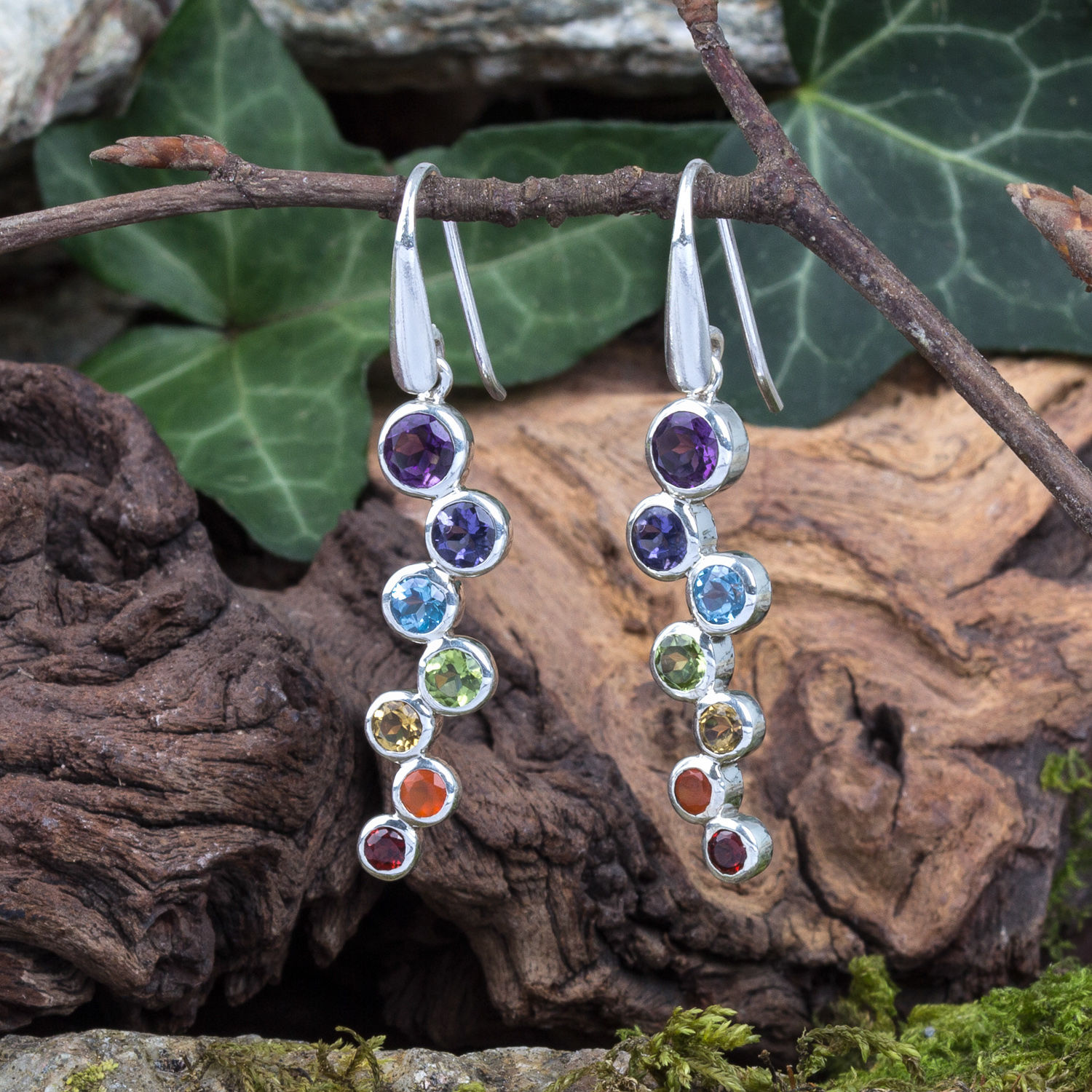 Chakra Drop Silver Earrings