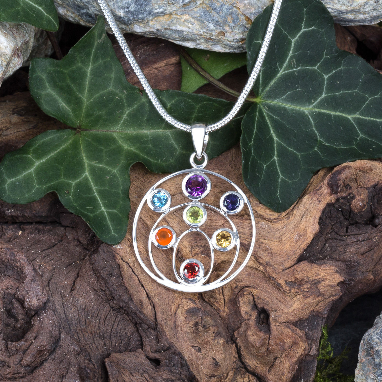 Chakra Crop Circle Silver Pendant