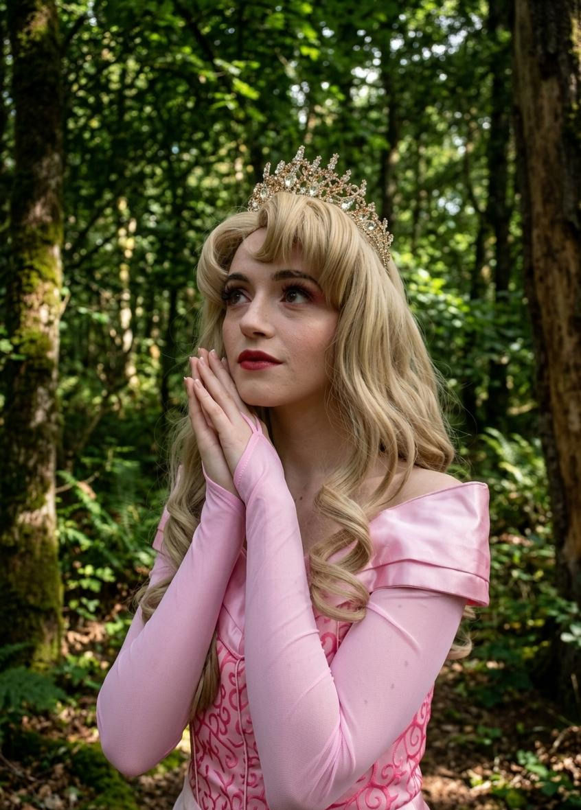 Animation de la princesse Aurore, La Belle au bois dormant, pour un anniversaire à domicile.