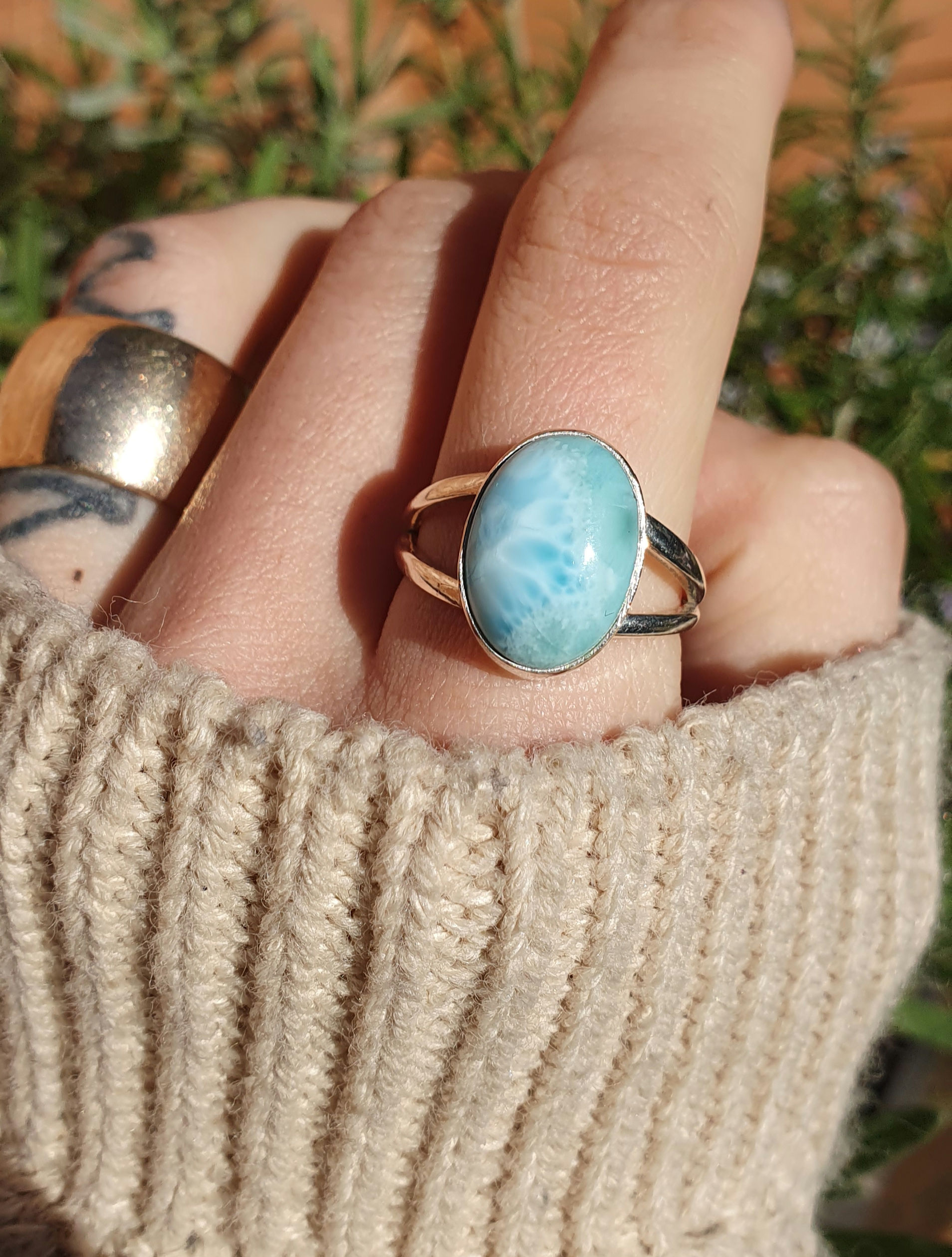 Vintage Sterling Silver Larimar Ring 