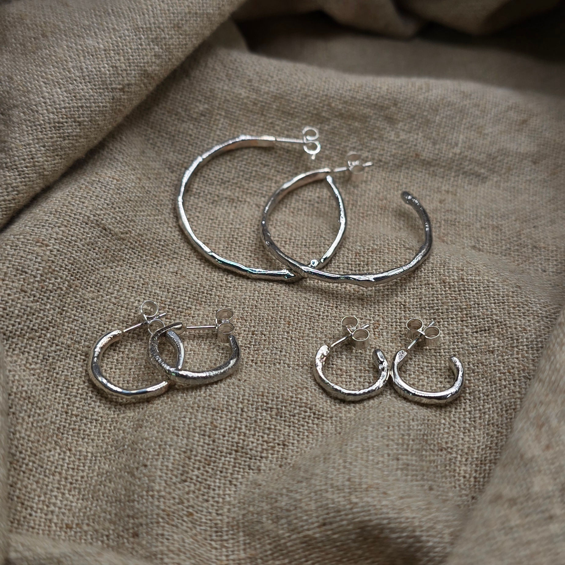 Handmade Recycled Sterling Silver Organic Style Hoops 