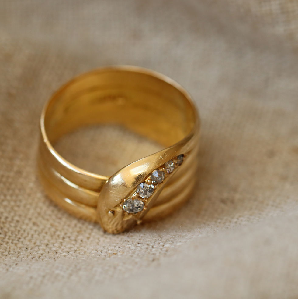 Thumbnail: Antique 18ct Gold and Old Cut Diamond Snake Ring 