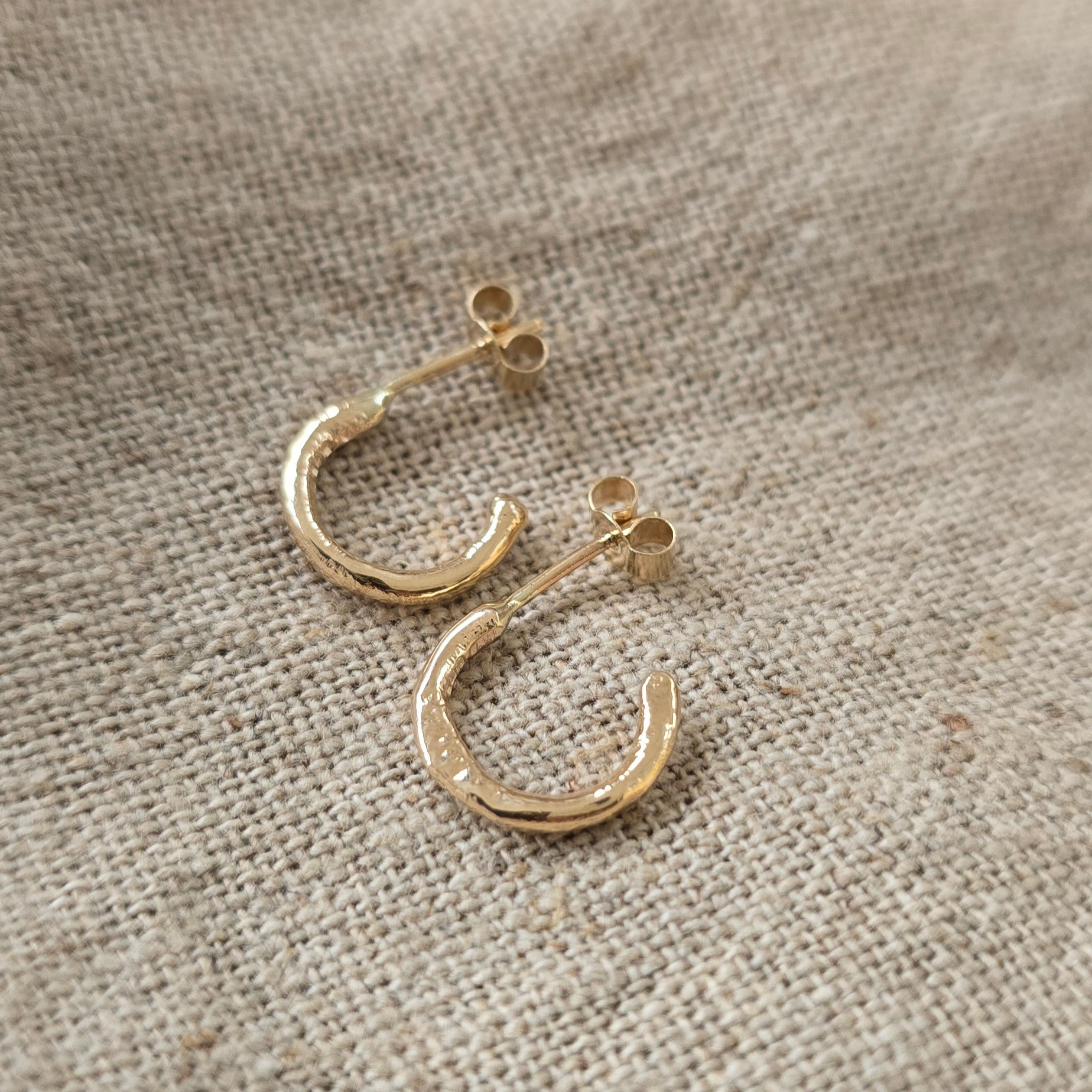 Handmade Organic Hoops 9ct Gold Small