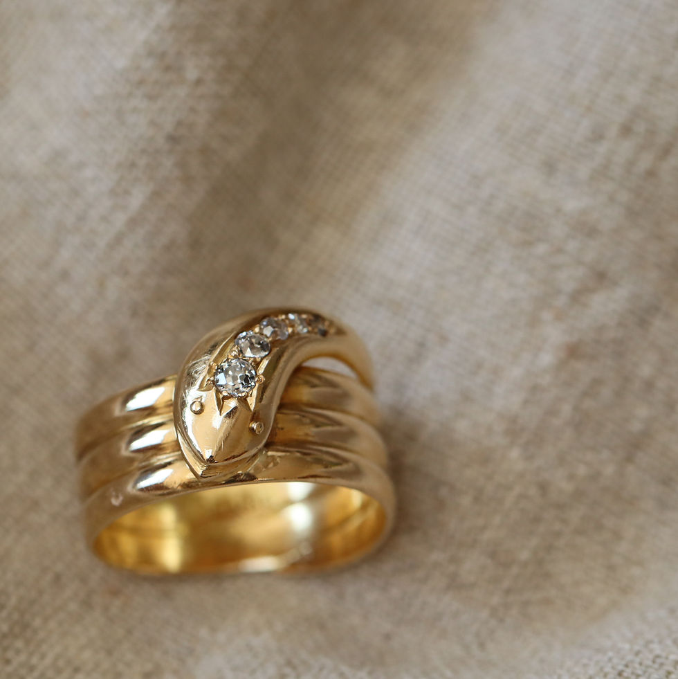 Thumbnail: Antique 18ct Gold and Old Cut Diamond Snake Ring 