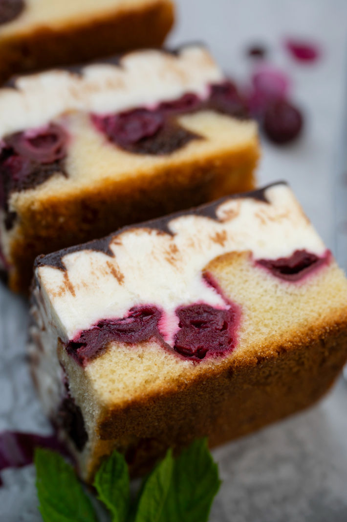 Food Photography of a close up of a Donauwelle cake, a traditional german treat.