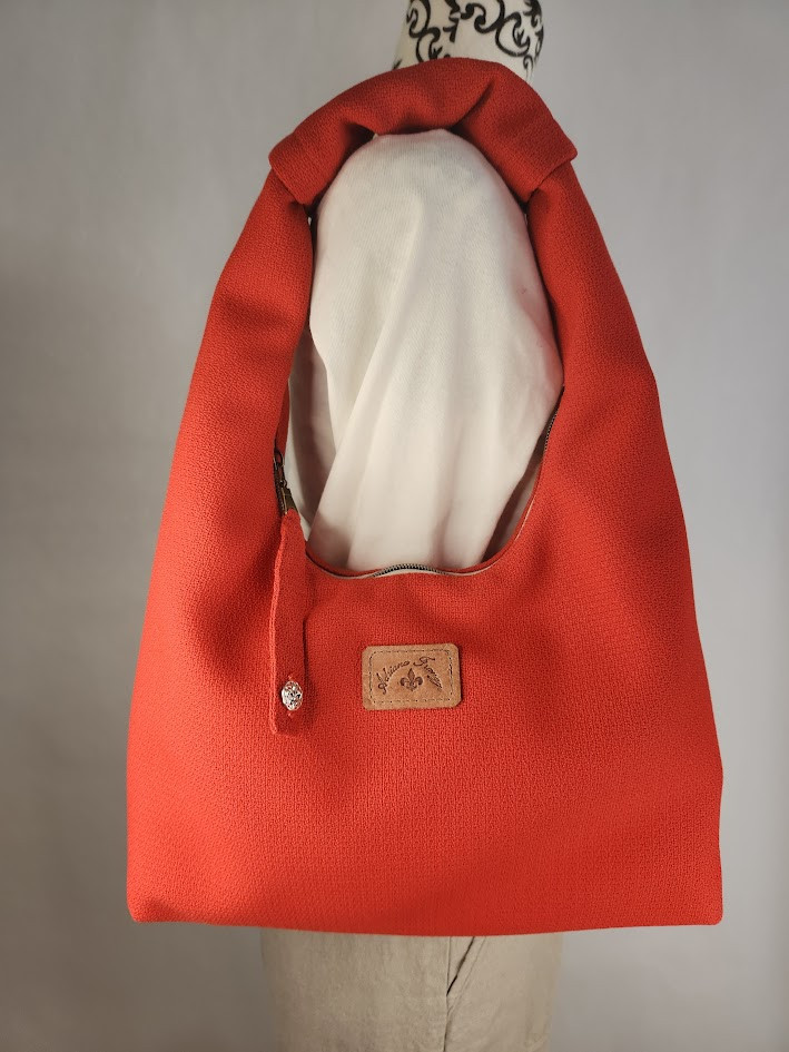 Red Squared Slouchy Hobo Bag