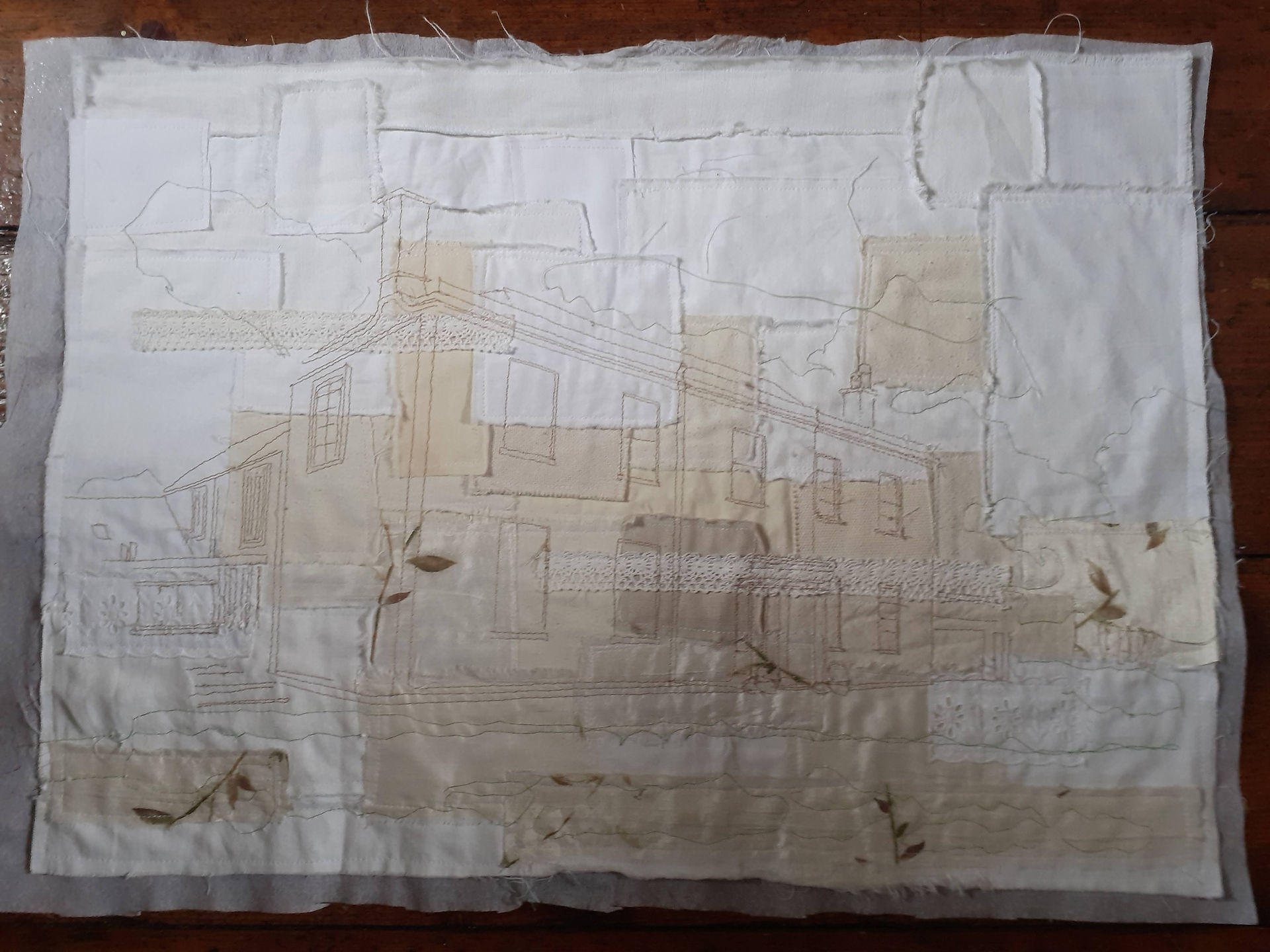 Stitched Outline of Cotswold House, Sue Bateman Textiles