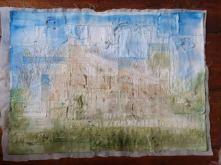Stitched Outline of Cotswold House, Sue Bateman Textiles