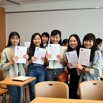 hong kong students in a tutorial class holding the report cards happily.jpg