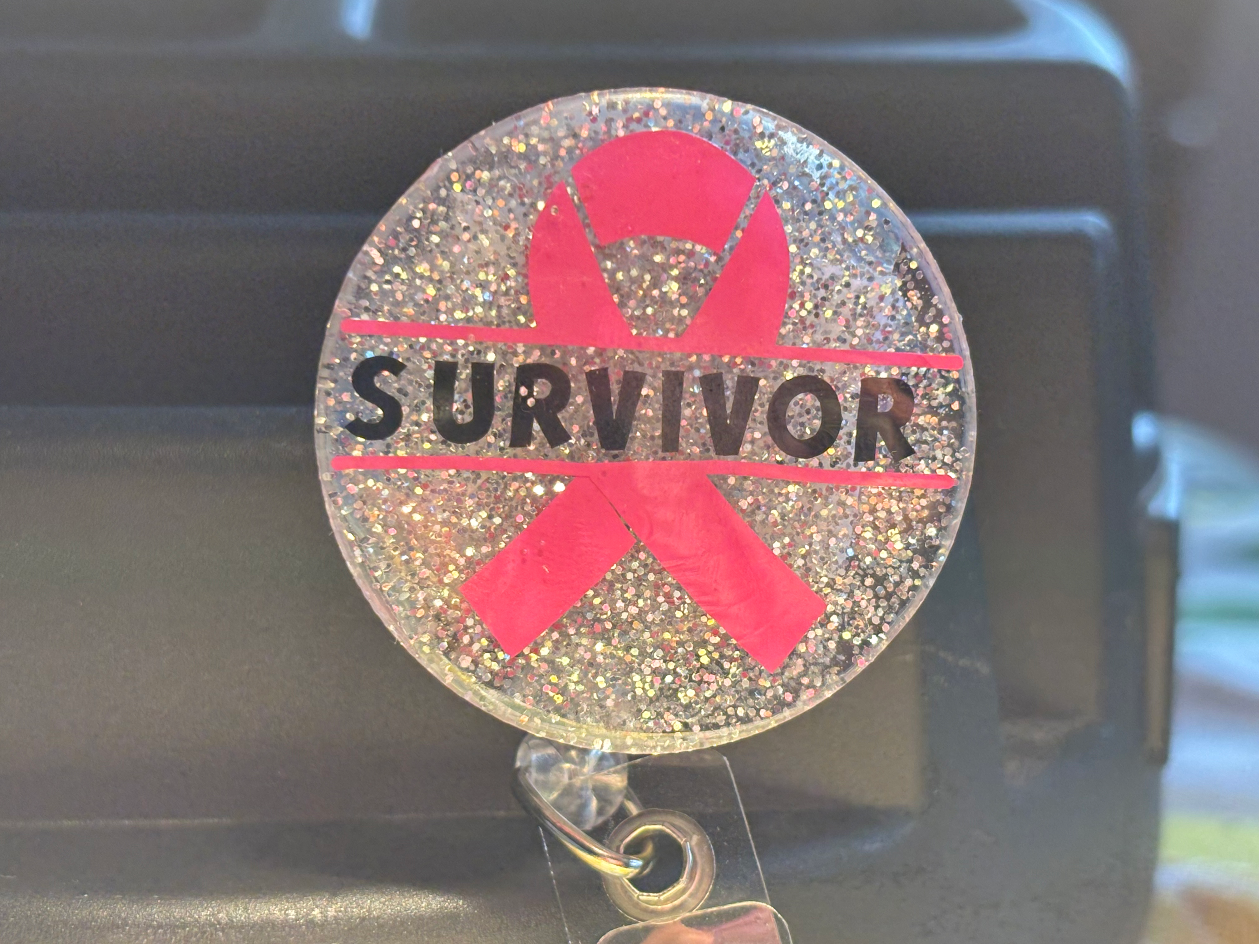 Silver Glitter w SURVIVOR (PINK OUT): Badge Reels