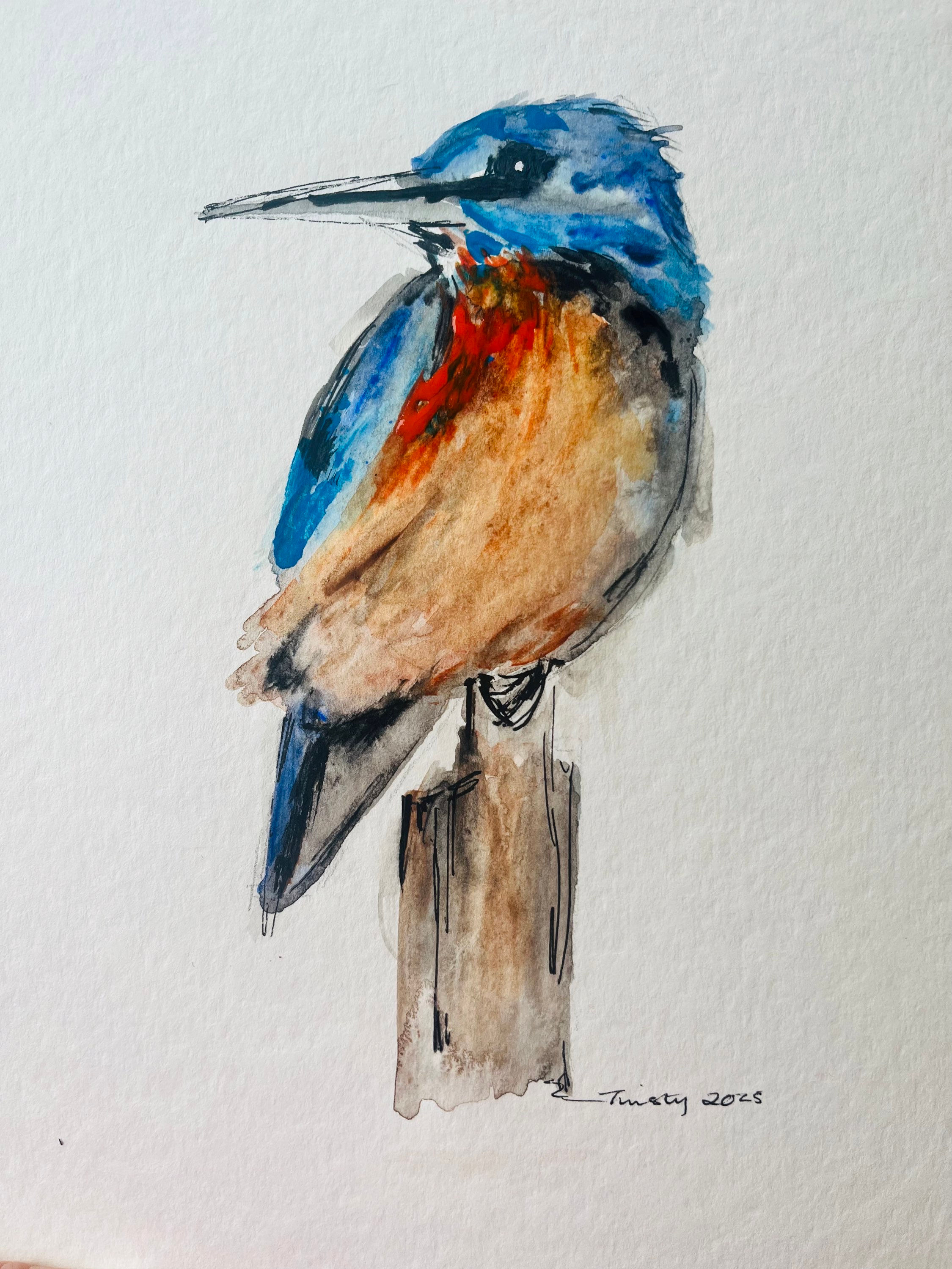SOLD - Kingfisher on a post 