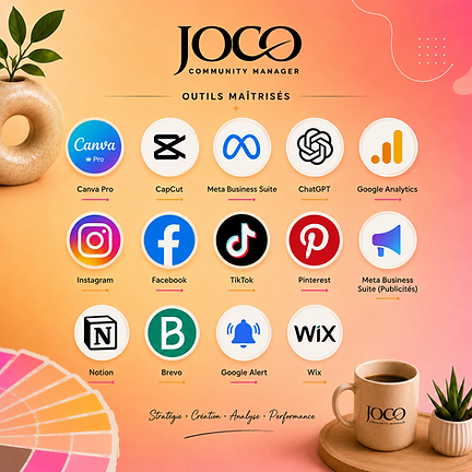 Logos des outils maîtrisés par JOCO Community Manager.