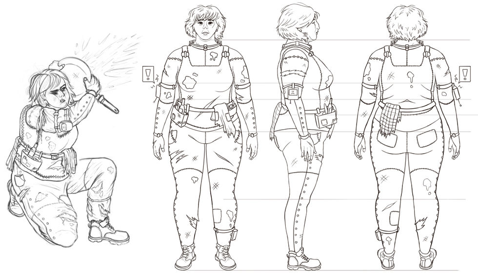 Hero orthographic + concept sketch