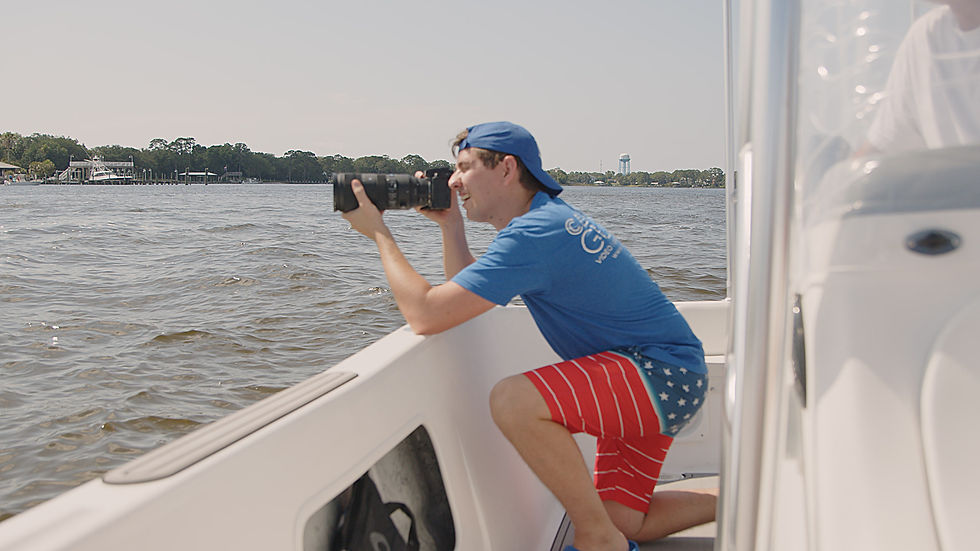 Behind the scenes at photoshoot on a boat