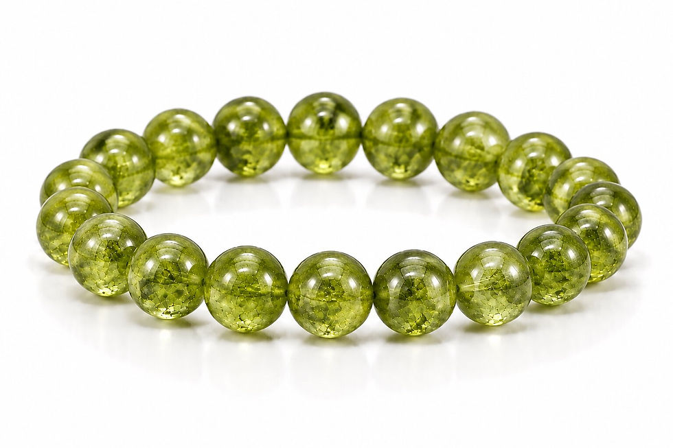 Peridot bracelet for good luck by Sanskritii Sethi Global front view