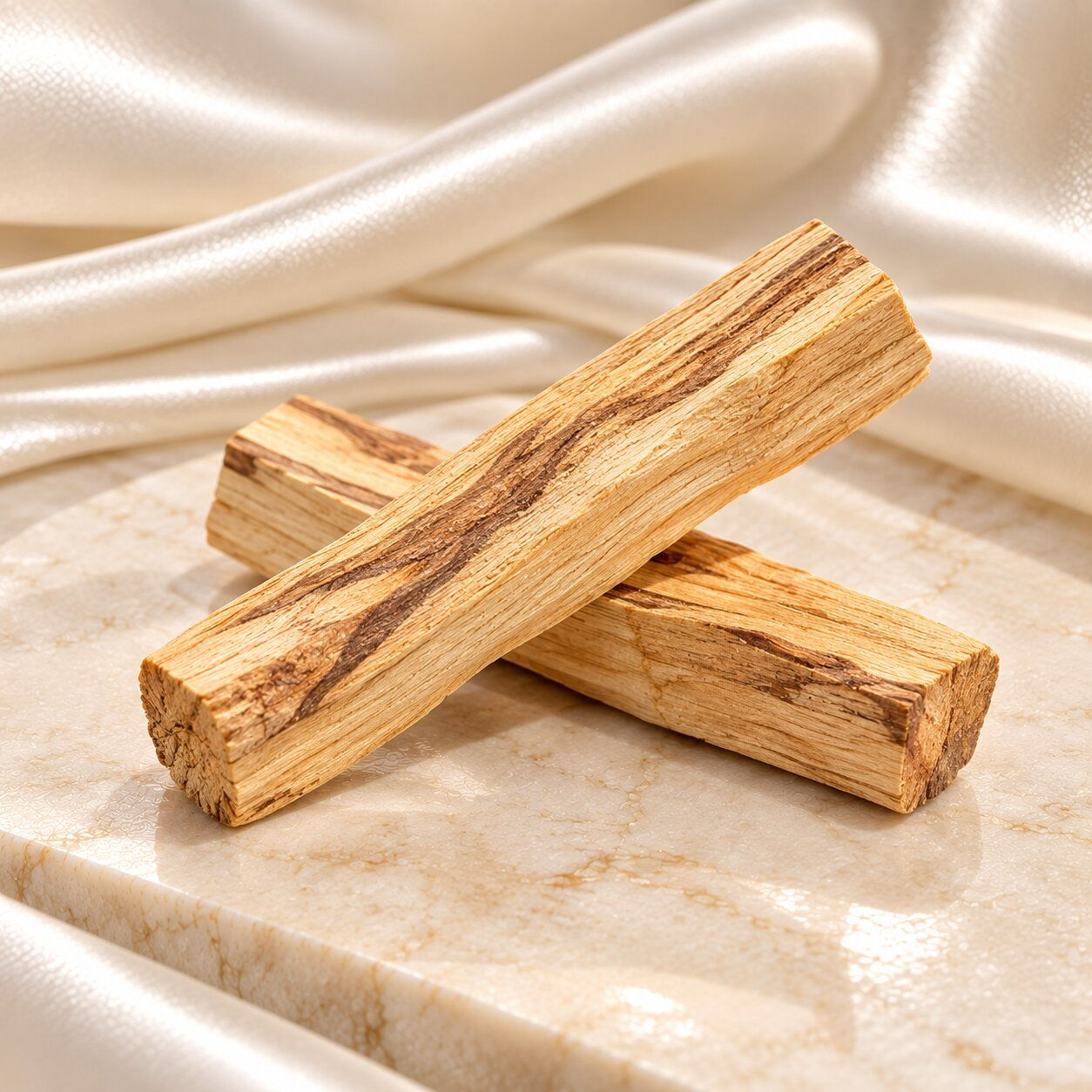 Pair of palo santo sticks for energy cleansing by Sanskritii Sethi Global front view