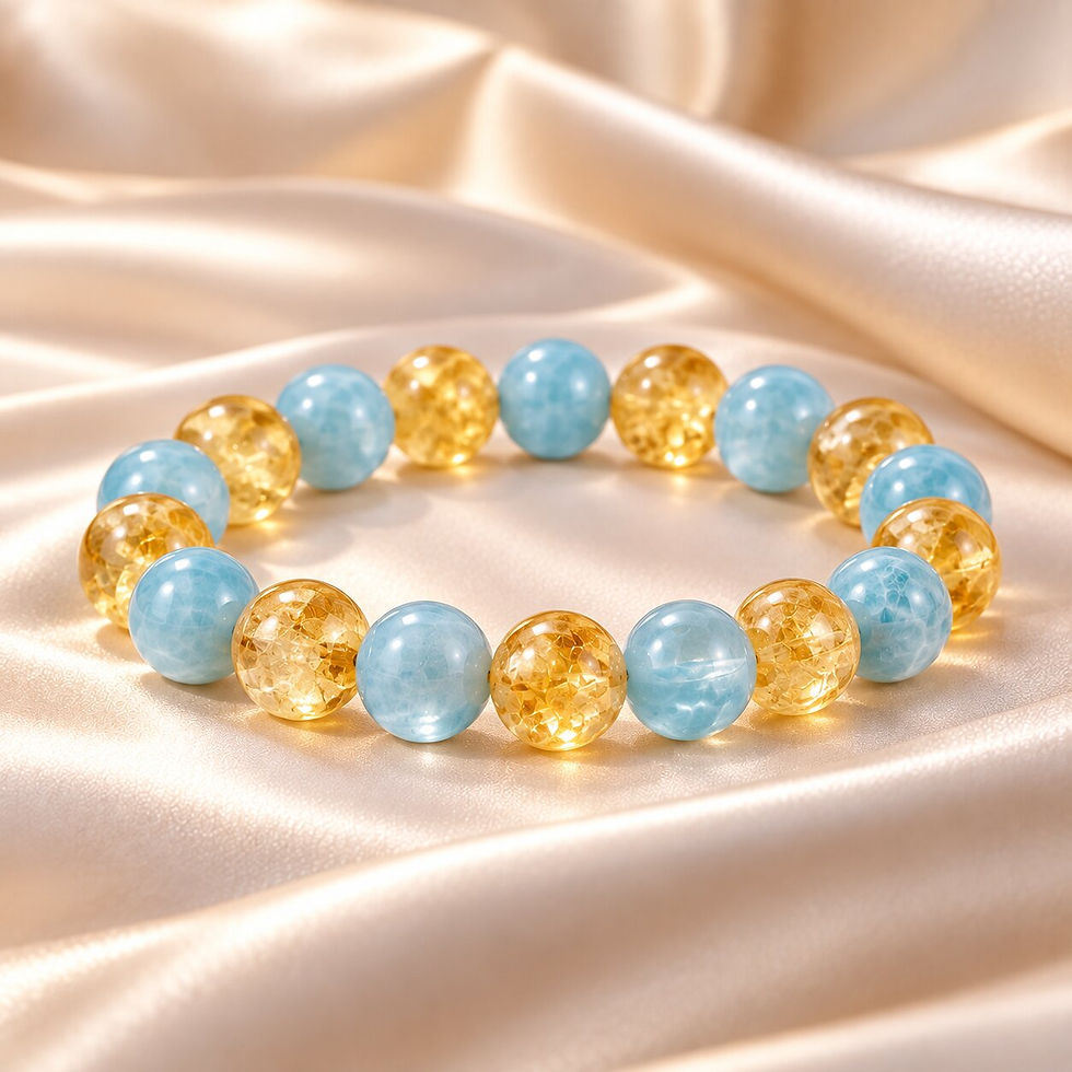 Gemini crystal bracelet with aquamarine and citrine by Sanskritii Sethi Global – front view