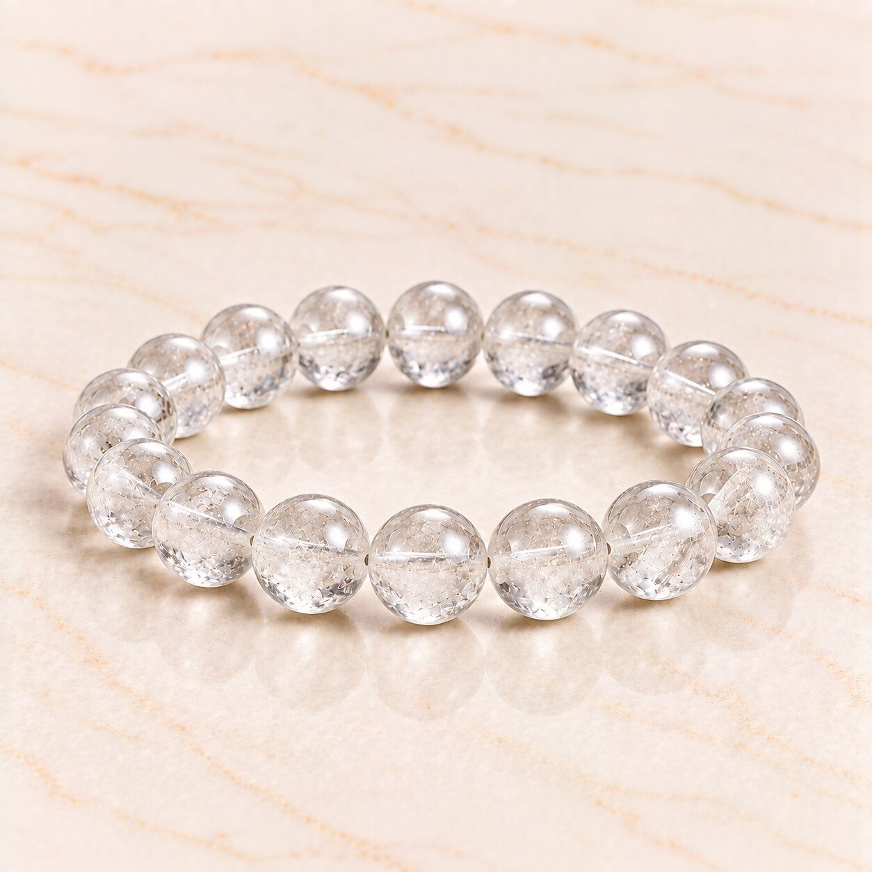 Clear quartz master healer bracelet by Sanskritii Sethi Global front view