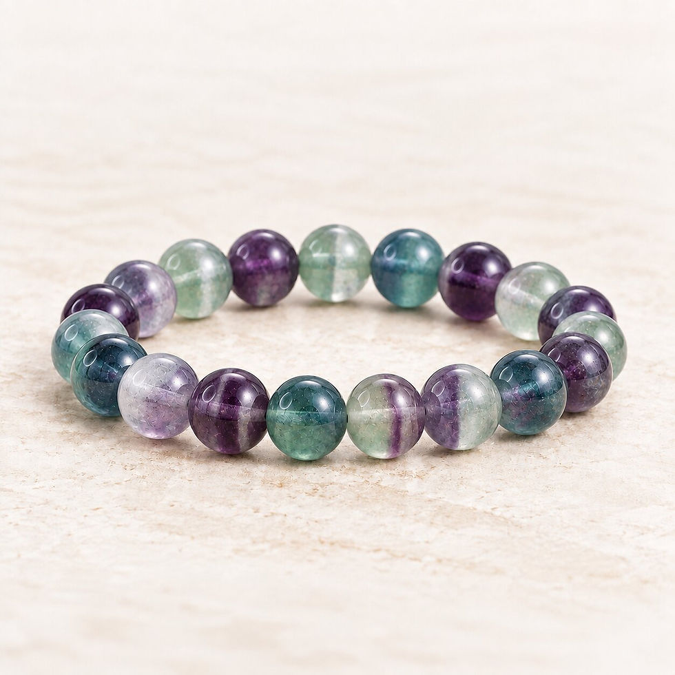 Fluorite bracelet for focus and concentration by Sanskritii Sethi Global – front view