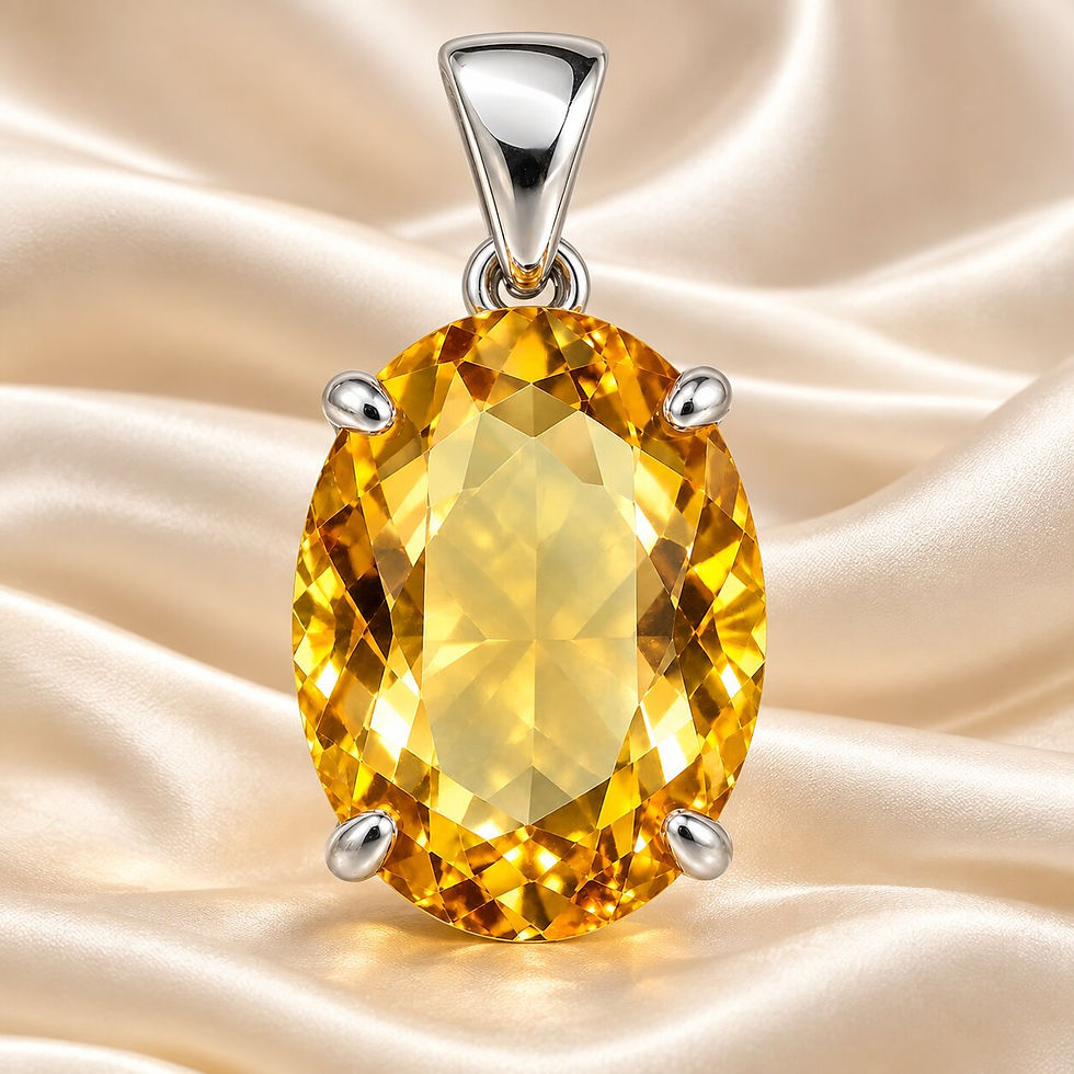 Oval faceted citrine pendant in silver setting for money mindset by Sanskritii Sethi Global – front view