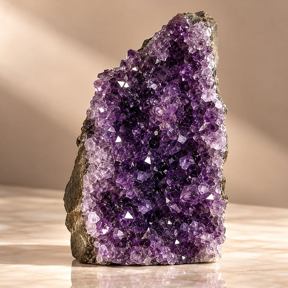 Large statement amethyst cluster for a calm home by Sanskritii Sethi Global – front view