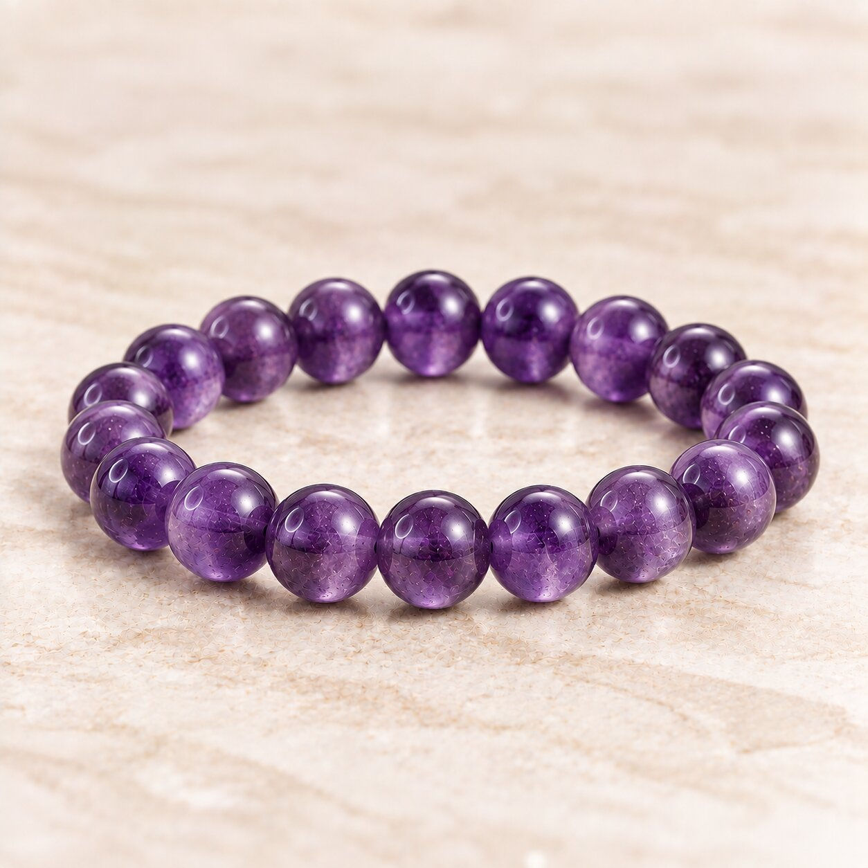 Amethyst bracelet to stop overthinking by Sanskritii Sethi Global front view