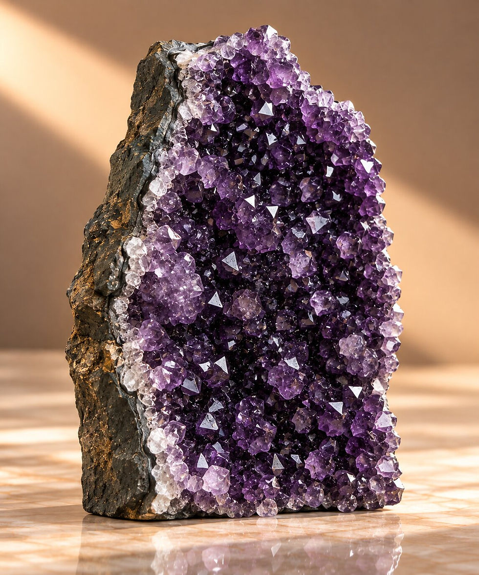 Medium amethyst cluster for a calm home by Sanskritii Sethi Global – front view