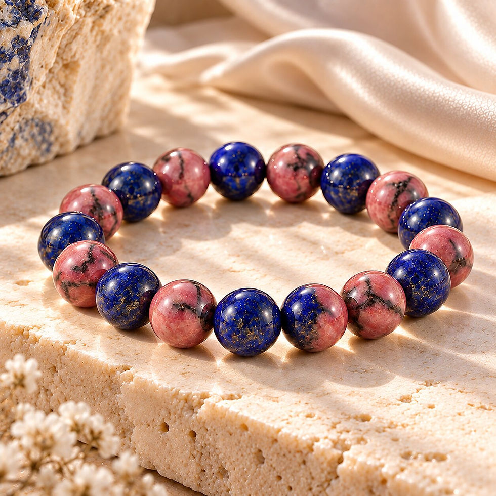 Bracelet to move on from cheating with lapis lazuli and rhodonite by Sanskritii Sethi Global front view