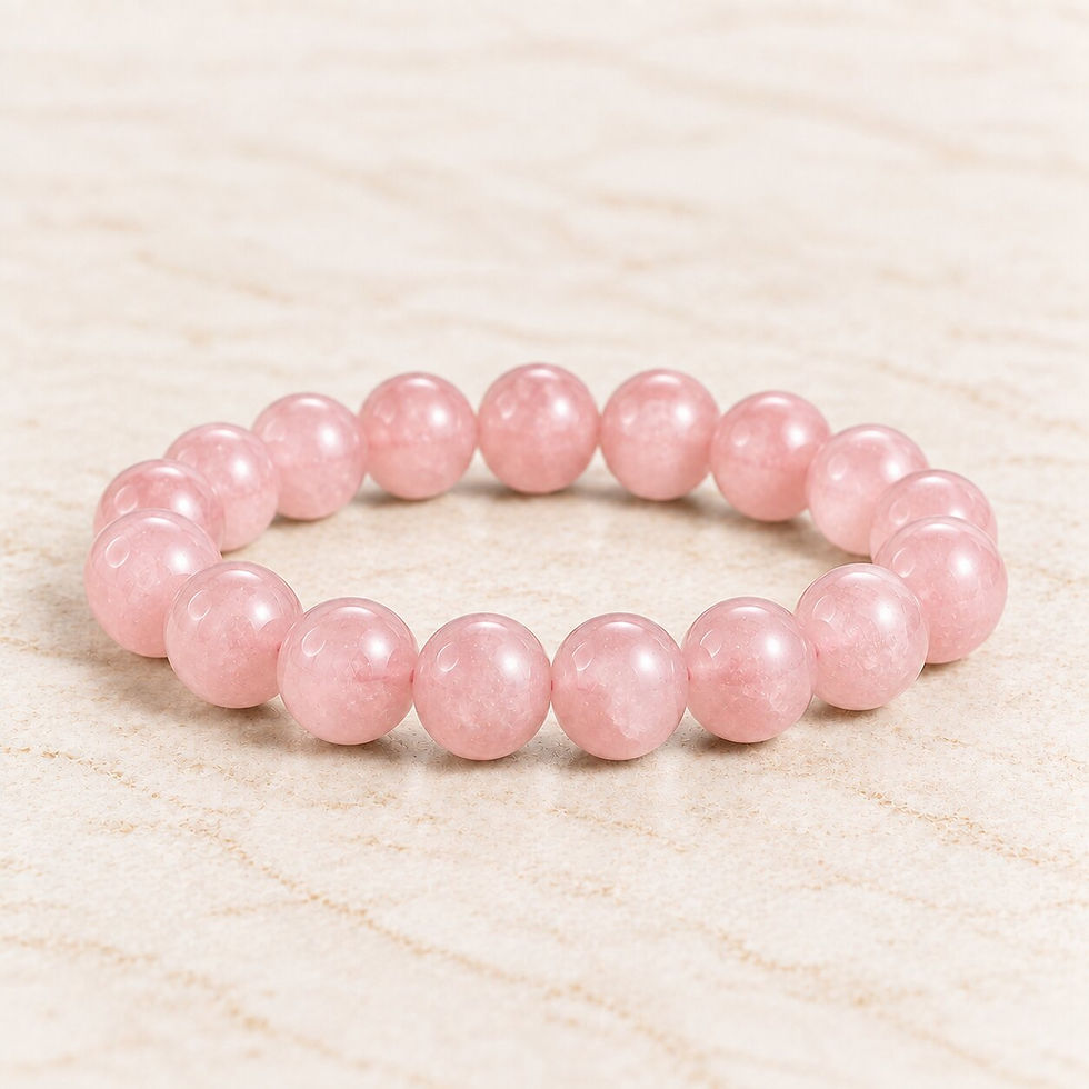 Rose quartz bracelet for self-love by Sanskritii Sethi Global front view