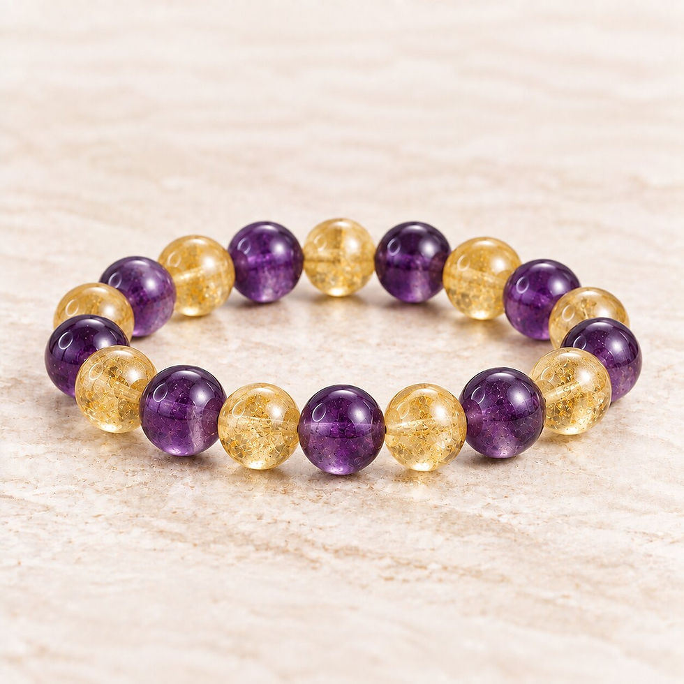 Smart investments bracelet with citrine and amethyst by Sanskritii Sethi Global front view