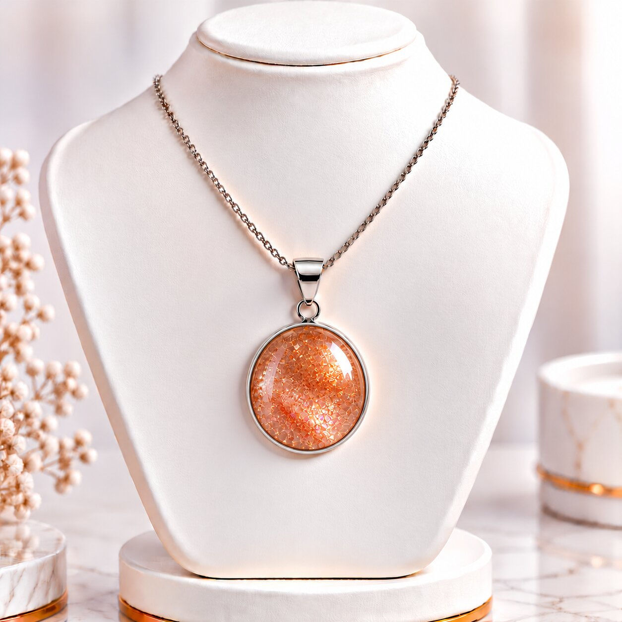Feel Happy Again sunstone round pendant in 92.5 silver – Sanskritii Sethi Global