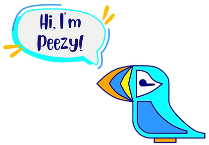 peezy the puffin saying "Hi, I'm Peezy!"