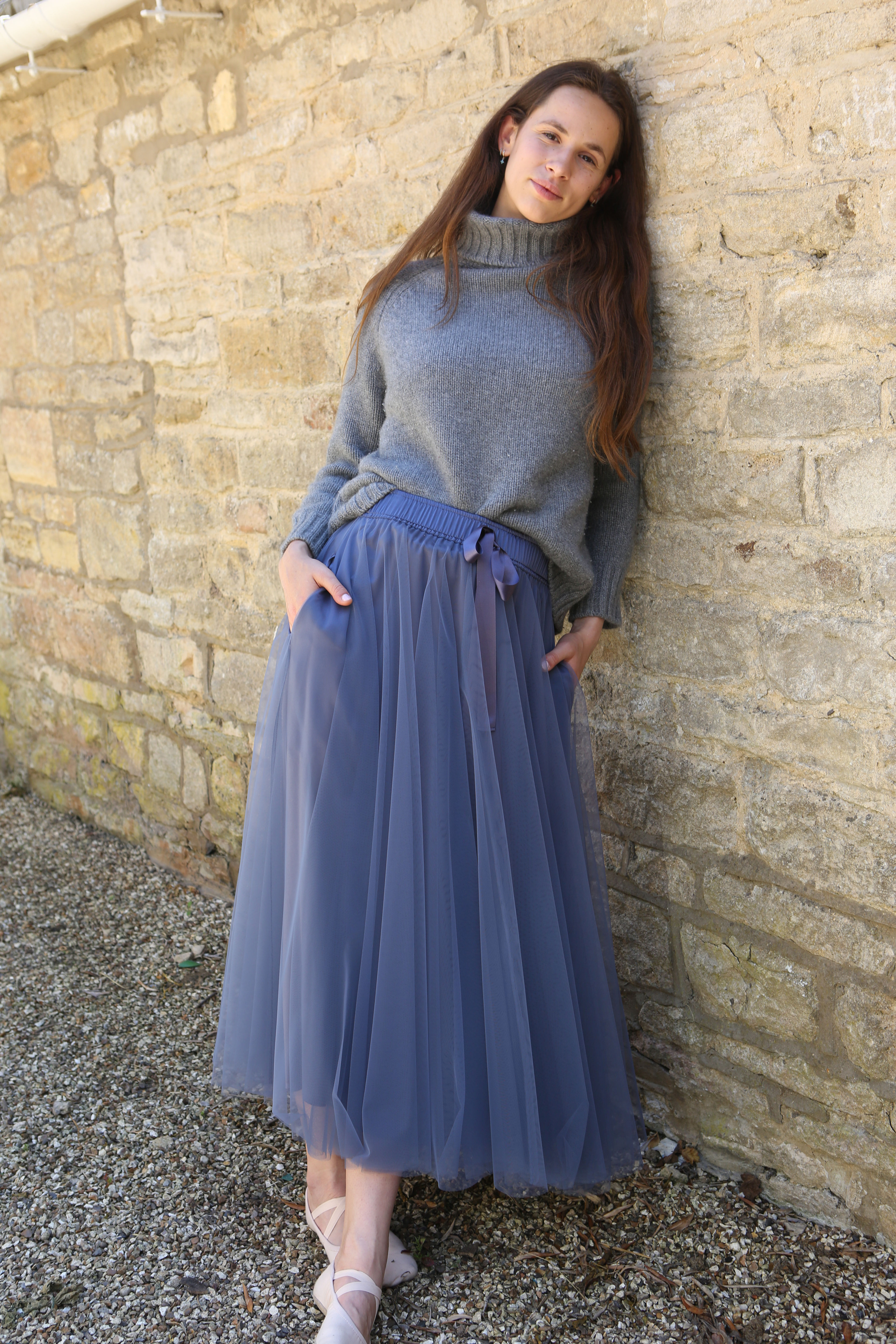 Silk & Tulle Skirt in blue