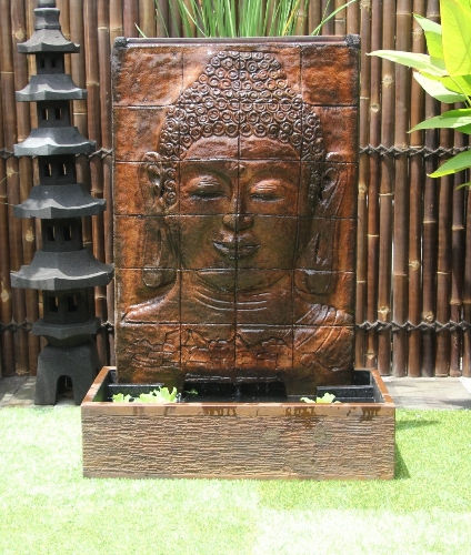 Spiritual Buddha wall fountain, soothing water feature for home, patio, or office décor
